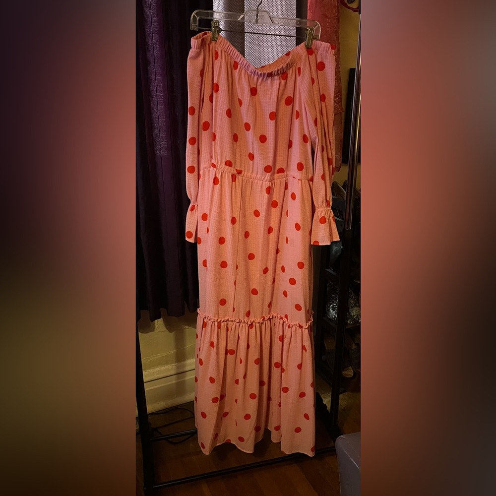 Pink Maxi Dress with Red Polka Dots by the brand, Scoop. Plus Size XL 16-18.